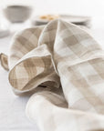 100% French Linen Tea Towel - Set 2 - Natural Gingham