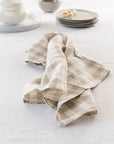 100% French Linen Tea Towel - Set 2 - Natural Gingham