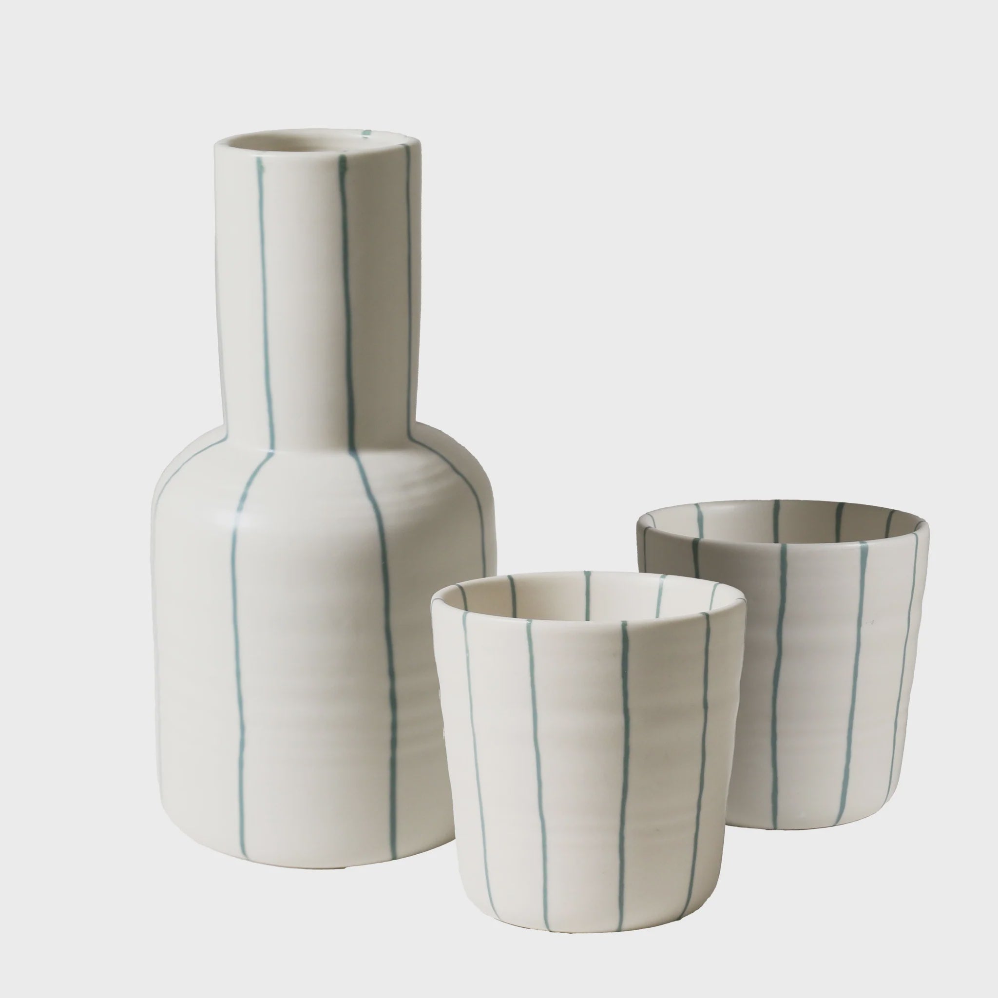 Coastal Junction Carafe Set | Cream with Green Stripe