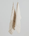 100% French Linen Tea Towel - Set 2 - Natural Gingham