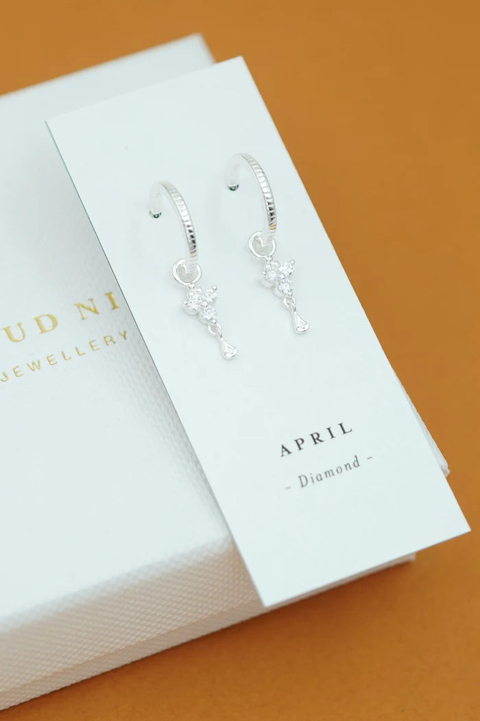 Birthstone Hoops | April | Silver