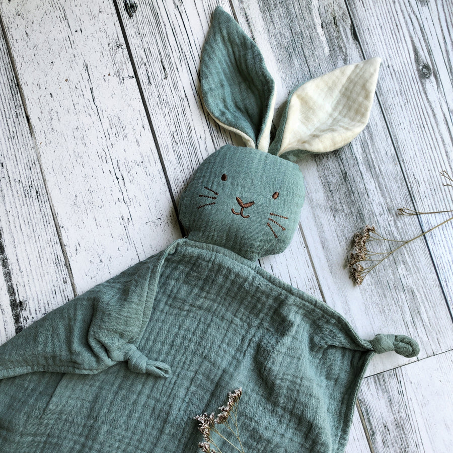 Organic Muslin Bunny Lovey Sage with Milk Ears