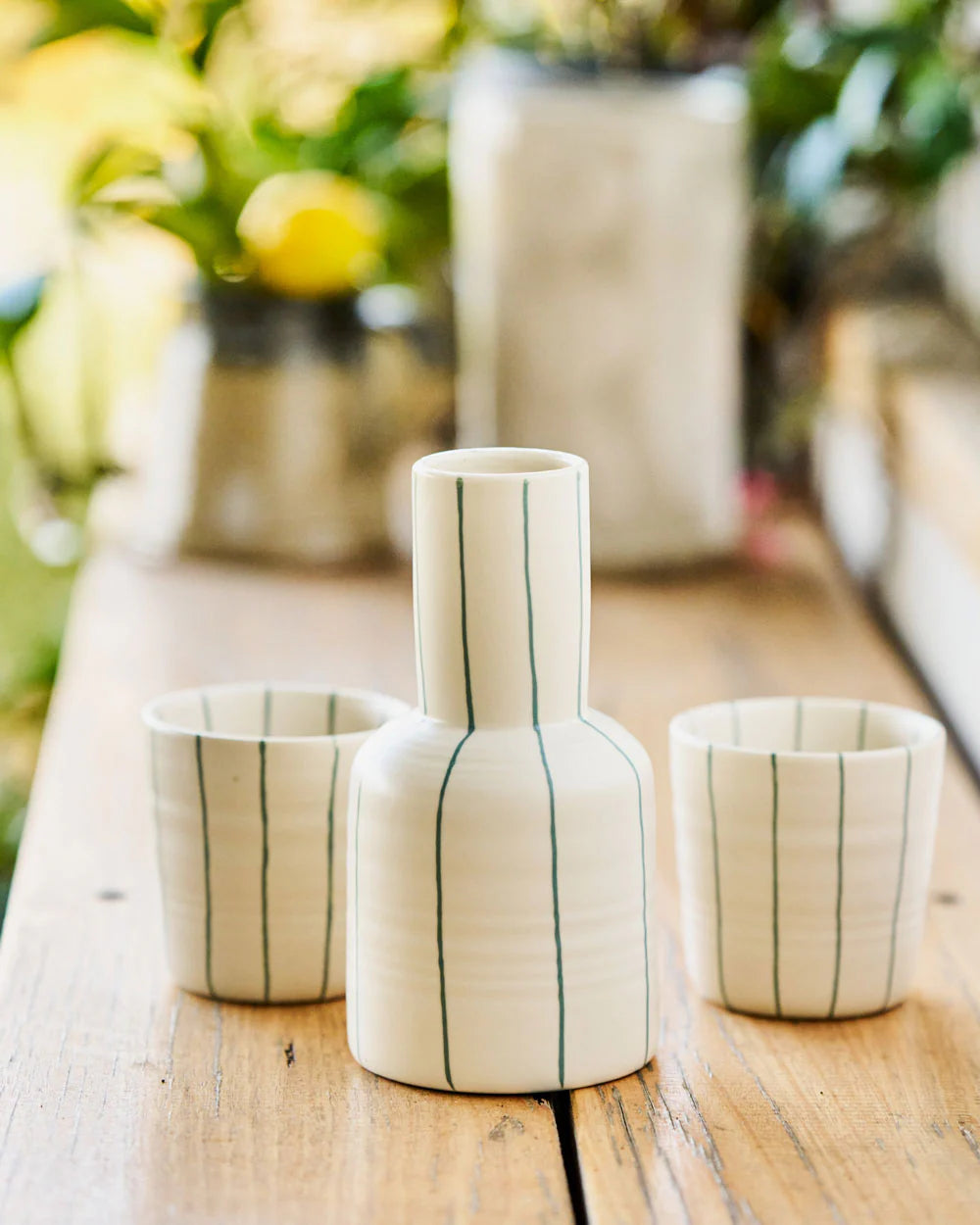 Coastal Junction Carafe Set | Cream with Green Stripe