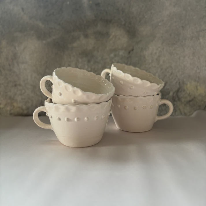 Beaded Coffee Cup - White