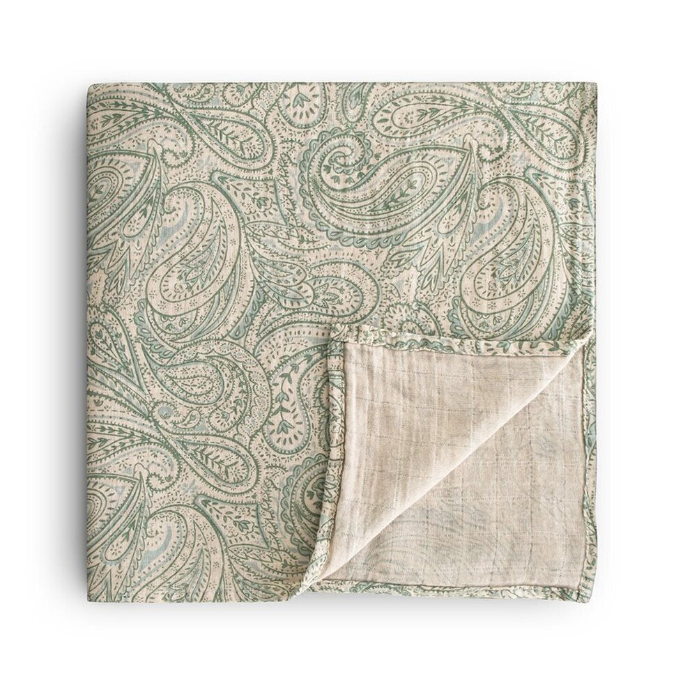 Mushie Swaddle - Green Paisley