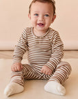 Long Sleeve Bodysuit - Narrow Stripe Thatch/Buff