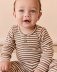 Long Sleeve Bodysuit - Narrow Stripe Thatch/Buff
