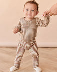 Long Sleeve Bodysuit - Narrow Stripe Thatch/Buff