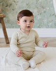 Organic Cotton Fine Rib Micah Wrap Onepiece - Petite Stripe Hay/Cloud