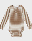 Long Sleeve Bodysuit - Narrow Stripe Thatch/Buff