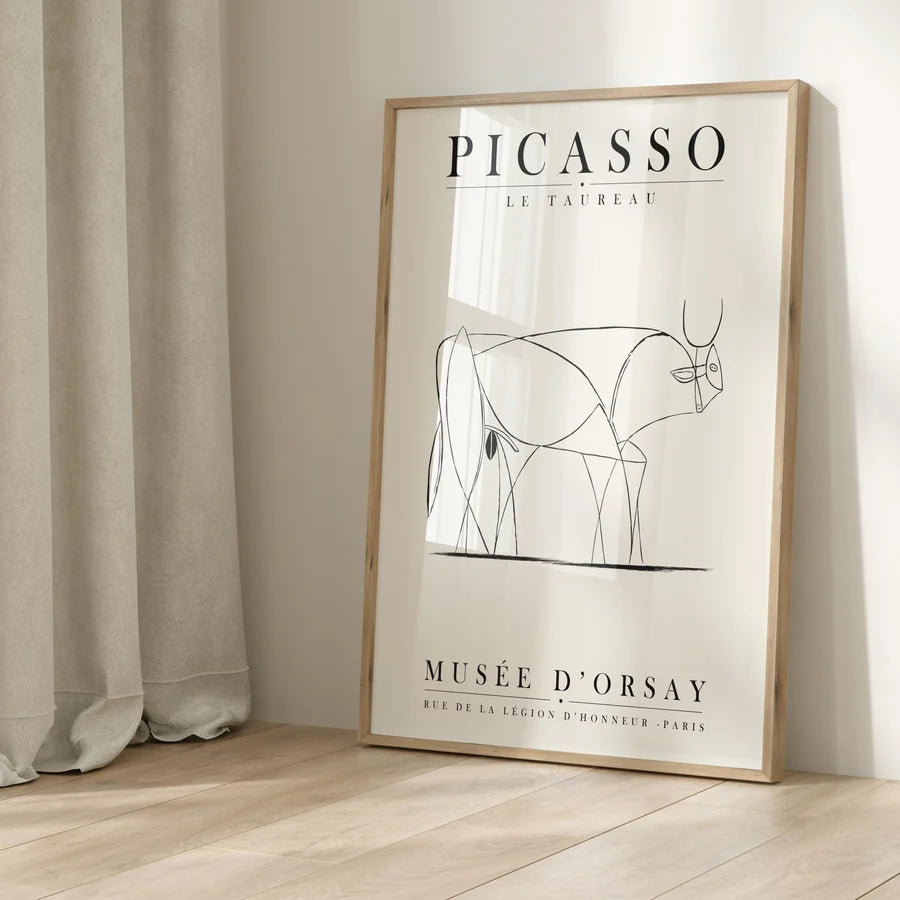 Abstract Bull Line Art by Pablo Picasso | A2 | Oak Box Frame