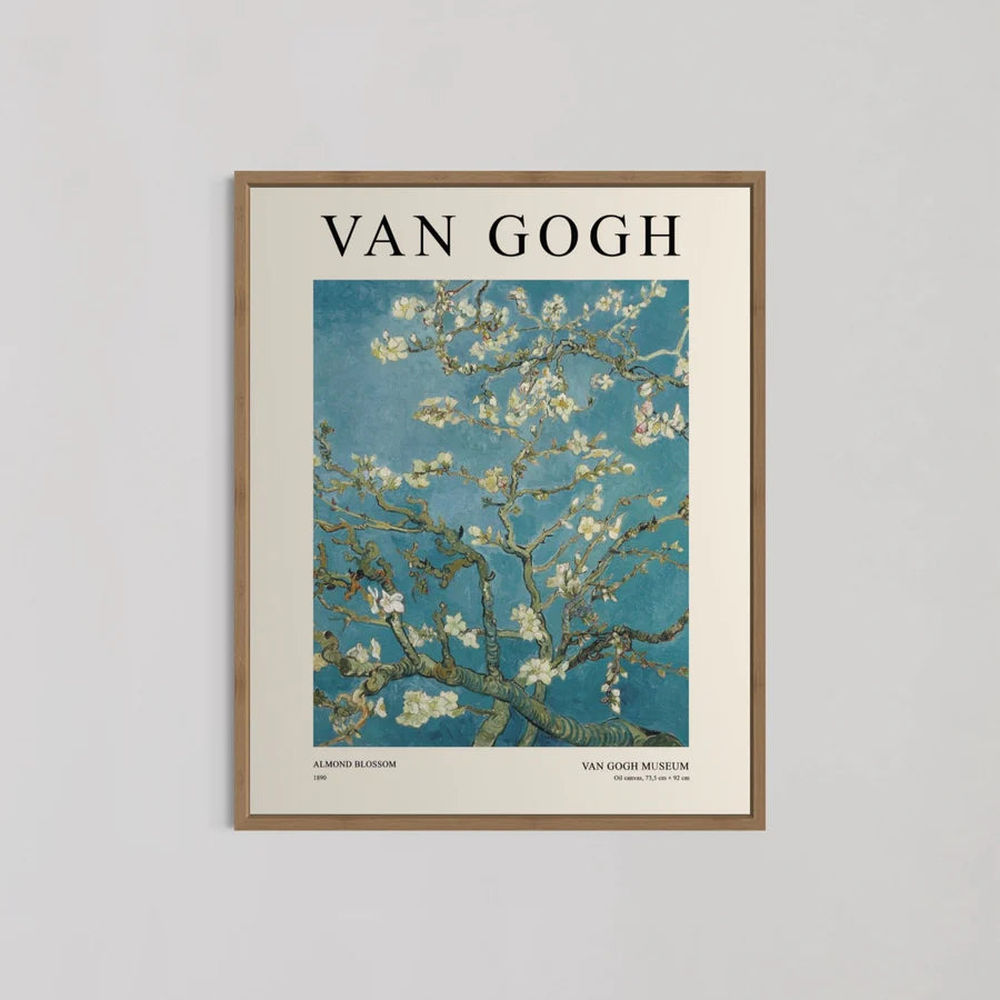 Almond Blossoms by Vincent Van Gogh | Oak Box Frame  A2 wWhite Border