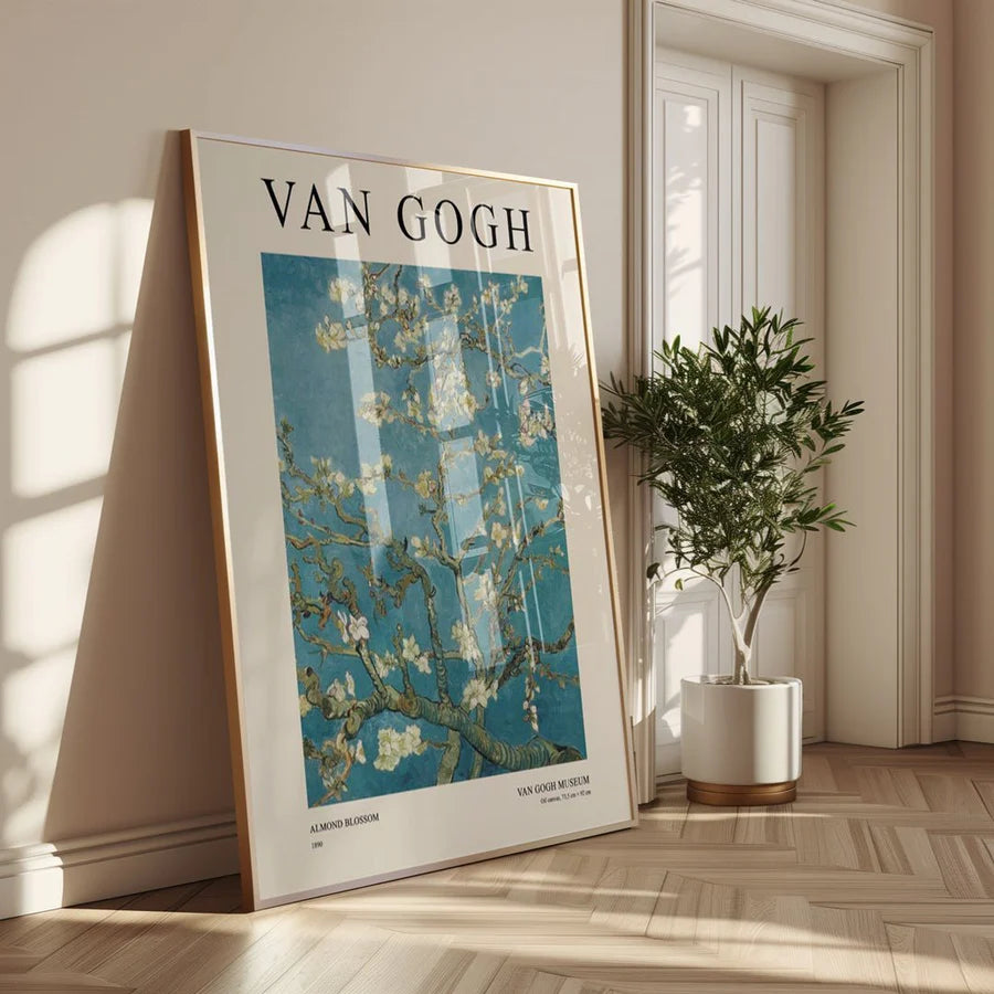 Almond Blossoms by Vincent Van Gogh | Oak Box Frame  A2 wWhite Border
