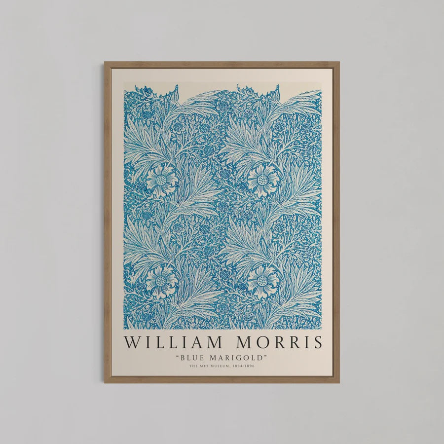 Blue Marigold Pattern Wall Art by William Morris | Oak Box Frame | A2