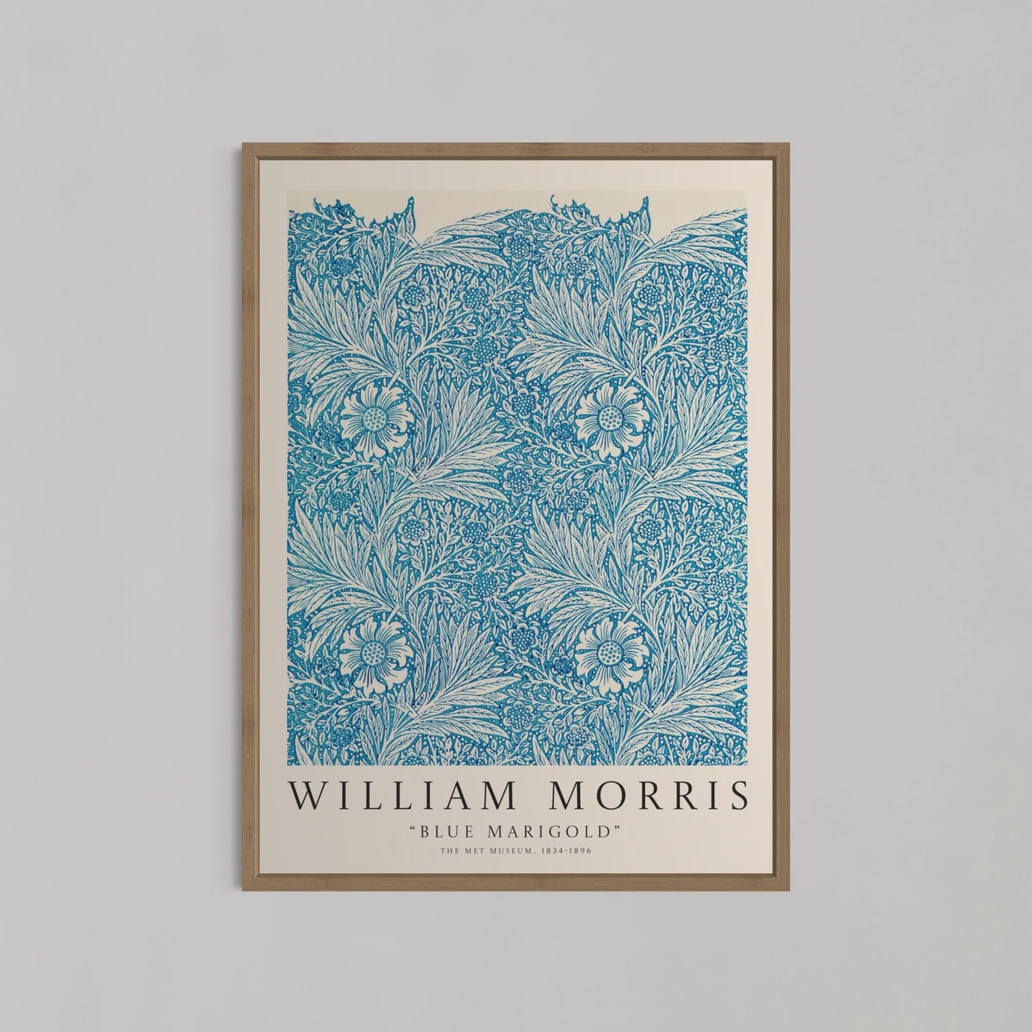 Blue Marigold Pattern Wall Art by William Morris | Oak Box Frame | A1