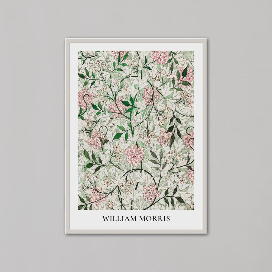 Jasmine Flowers Green & Pink by William Morris | White Box Frame | A1