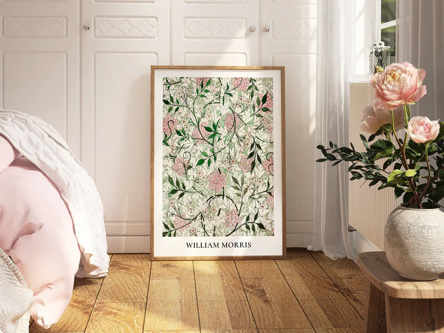 Jasmine Flowers Green & Pink by William Morris | White Box Frame | A1