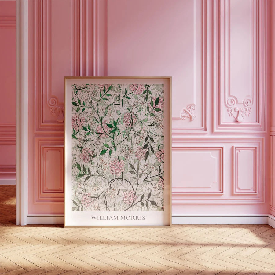 Jasmine Flowers Green & Pink by William Morris | Oak Box Frame | A2