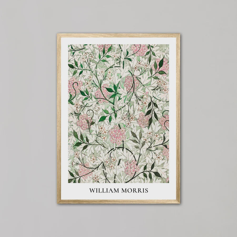 Jasmine Flowers Green & Pink by William Morris | Oak Box Frame | A2