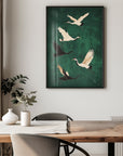 Five Crane Emerald Flying | A1 | Black Box Frame