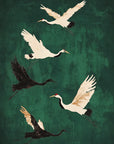 Five Crane Emerald Flying | A1 | Black Box Frame
