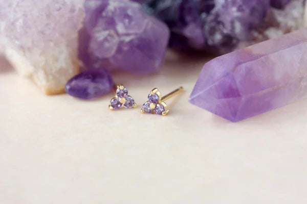 Birthstone Studs | February | Gold