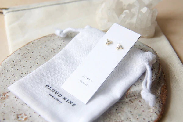 Birthstone Studs | April | Gold