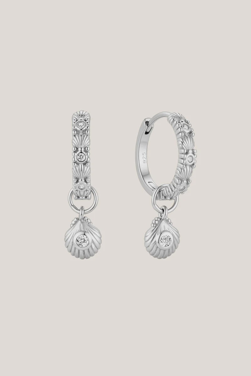 Shell Huggie Earrings - Silver