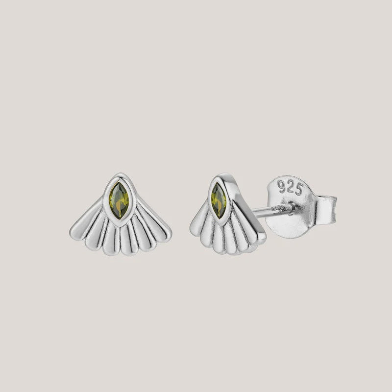 Fantail Studs | Olive - Silver