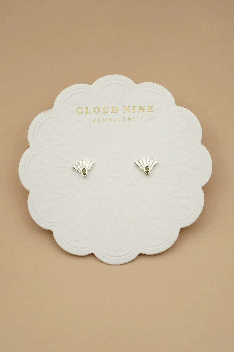 Fantail Studs | Olive - Silver