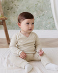 Organic Cotton Fine Rib Micah Wrap Onepiece - Petite Stripe Hay/Cloud