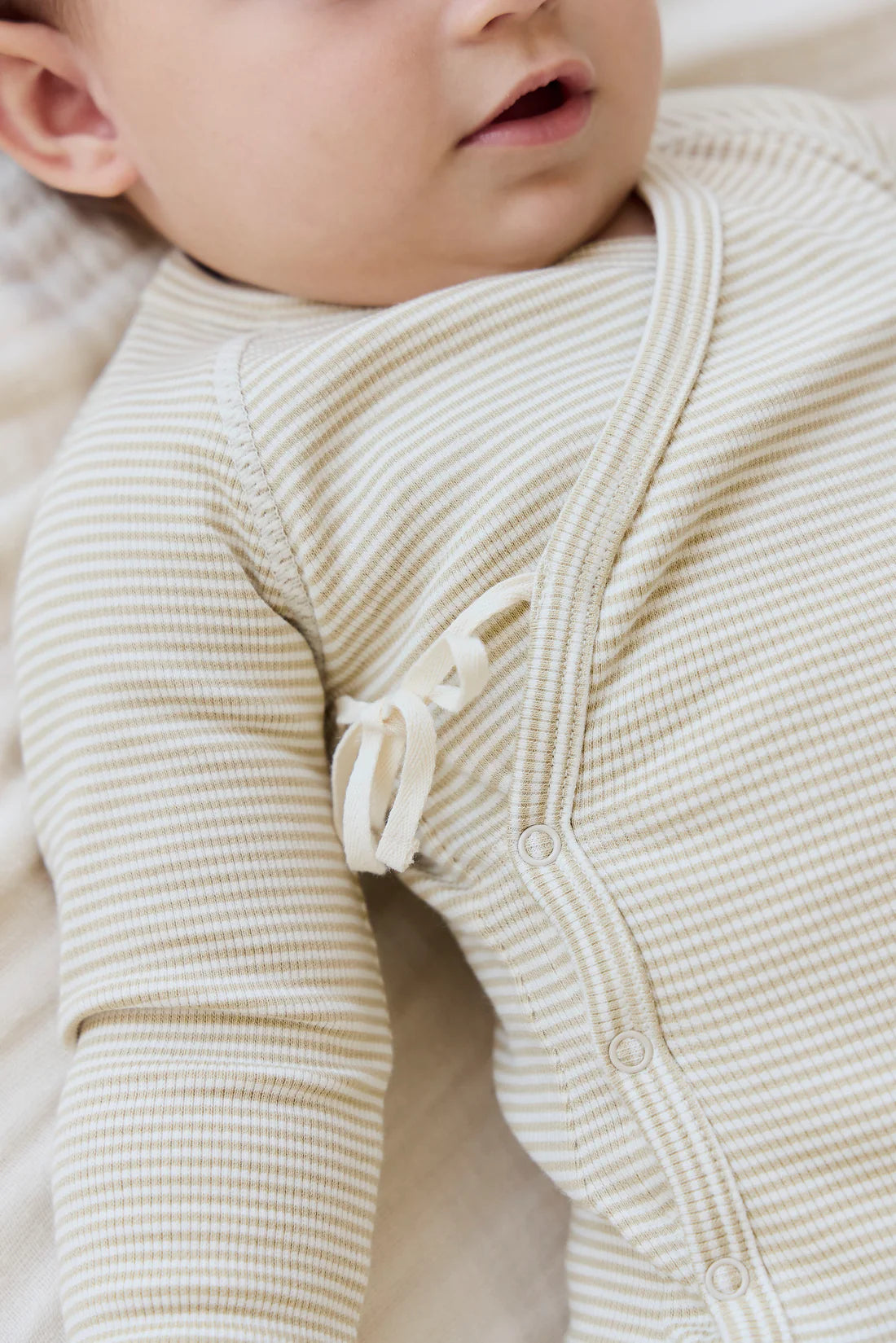 Organic Cotton Fine Rib Micah Wrap Onepiece - Petite Stripe Hay/Cloud