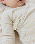 Organic Cotton Fine Rib Micah Wrap Onepiece - Petite Stripe Hay/Cloud