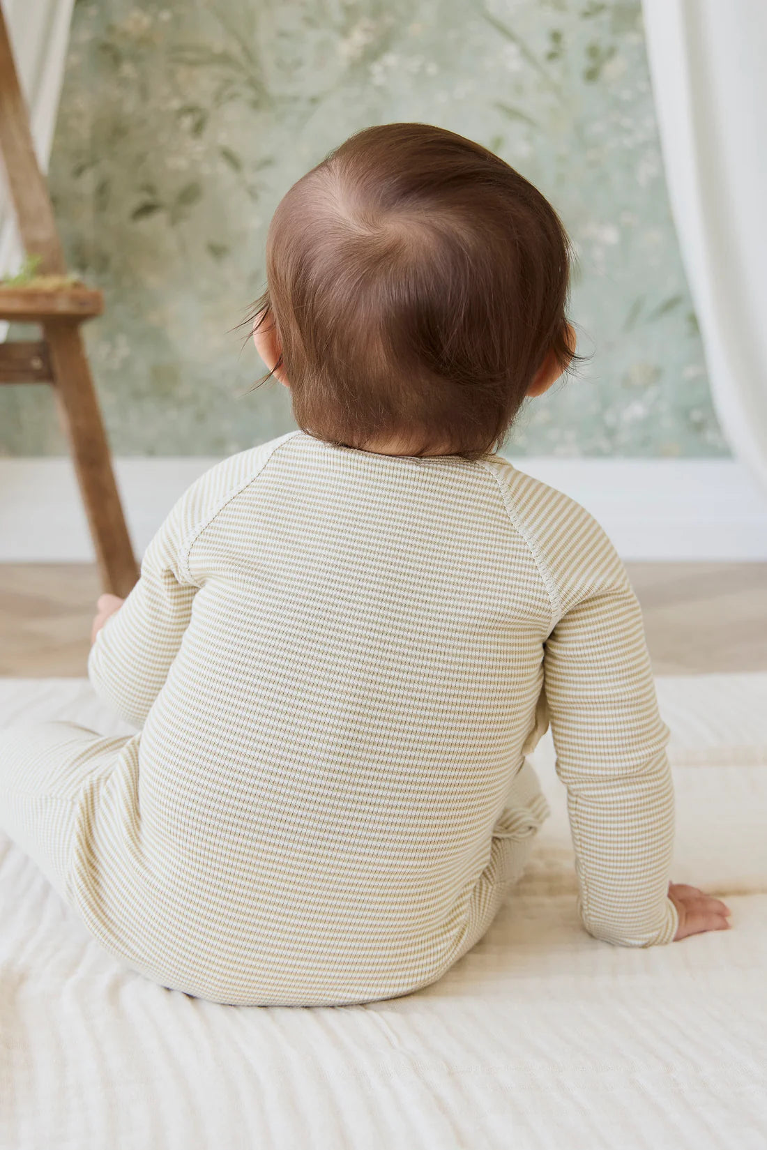 Organic Cotton Fine Rib Micah Wrap Onepiece - Petite Stripe Hay/Cloud