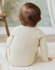 Organic Cotton Fine Rib Micah Wrap Onepiece - Petite Stripe Hay/Cloud