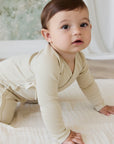 Organic Cotton Fine Rib Micah Wrap Onepiece - Petite Stripe Hay/Cloud