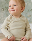 Organic Cotton Fine Rib Micah Long Sleeve Playsuit - Petite Stripe Hay/Cloud