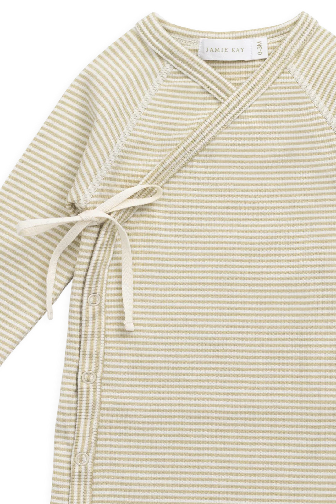 Organic Cotton Fine Rib Micah Wrap Onepiece - Petite Stripe Hay/Cloud