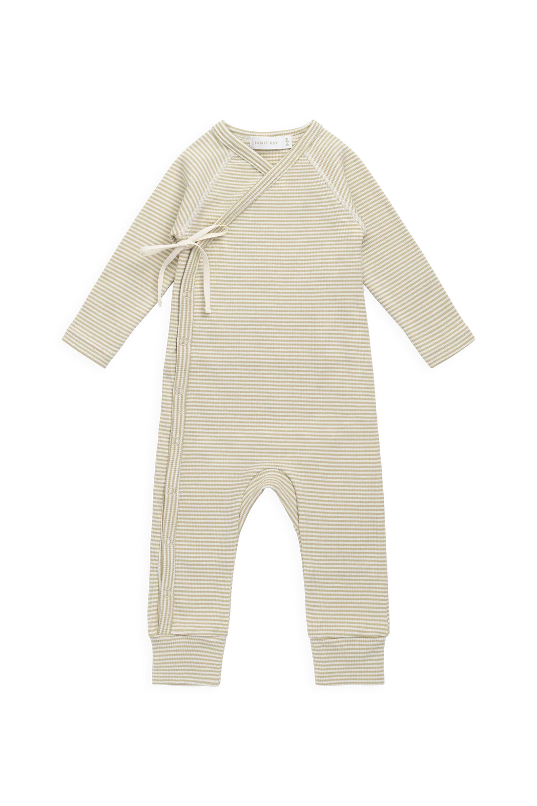 Organic Cotton Fine Rib Micah Wrap Onepiece - Petite Stripe Hay/Cloud