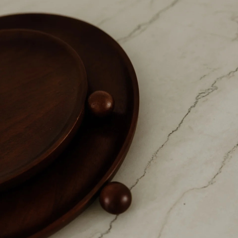 Wooden Circle Tray - Dark Brown - Large