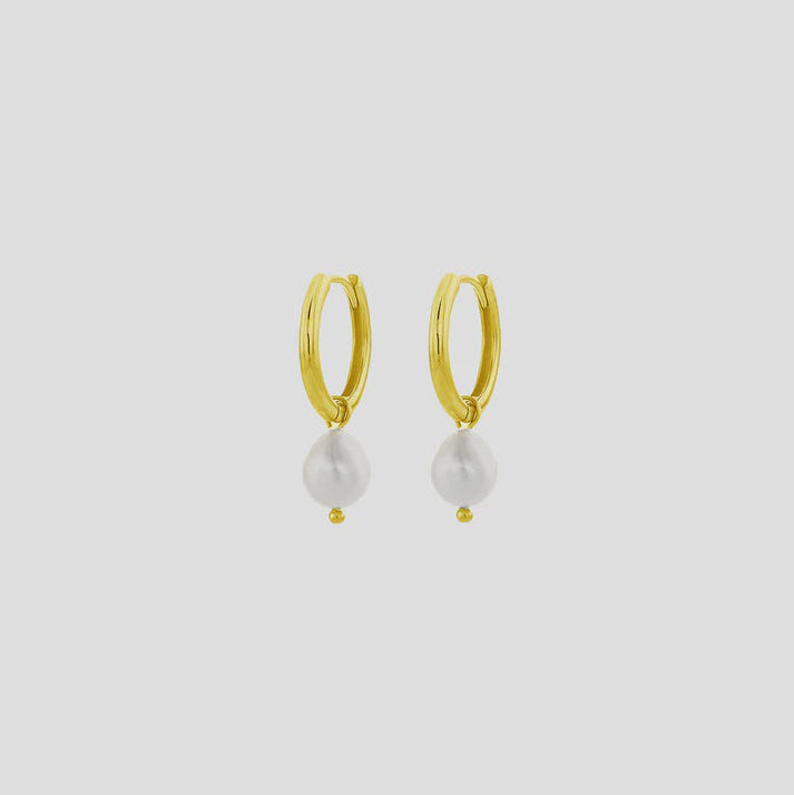 Pearl Hoop Huggies Medium | Gold