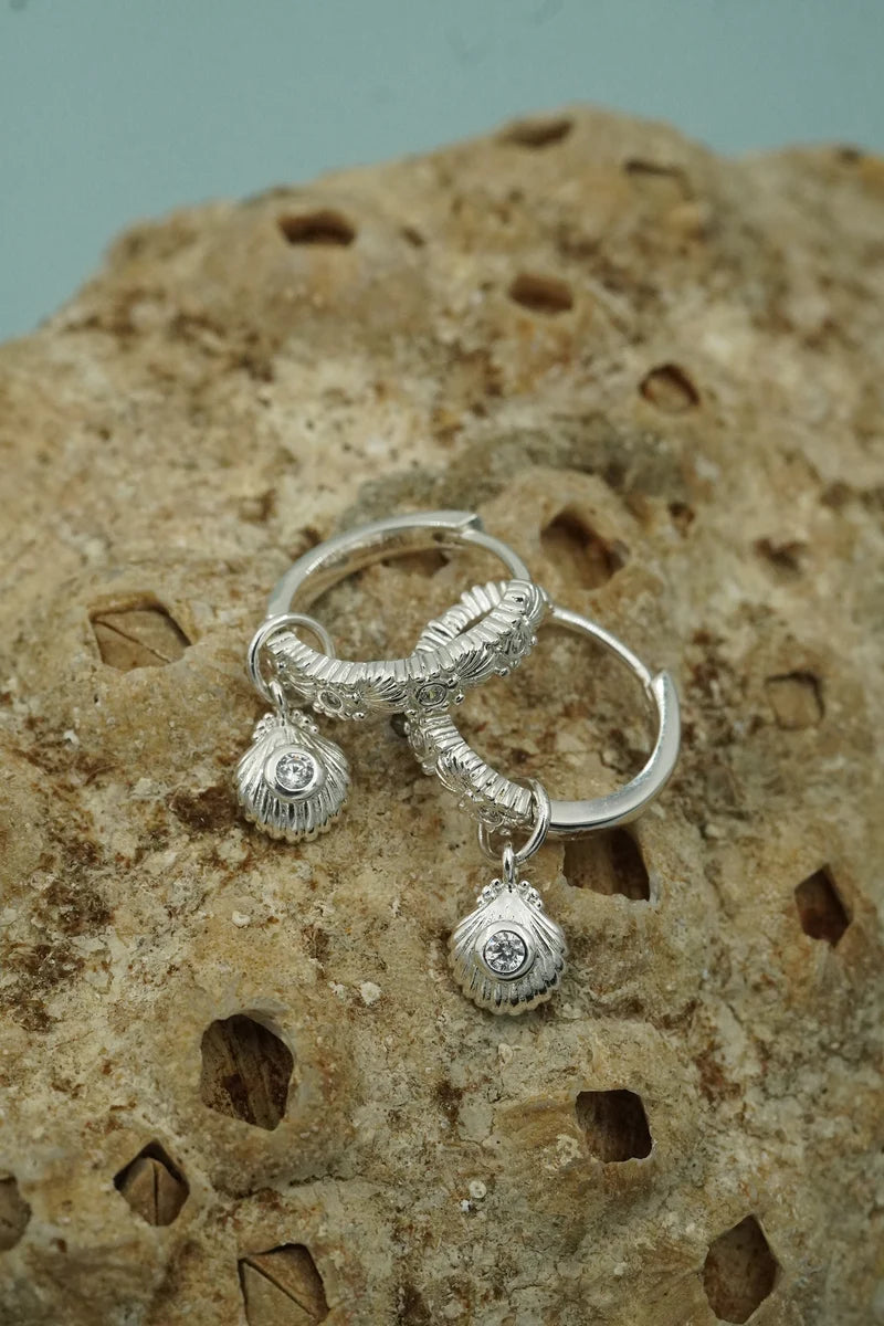 Shell Huggie Earrings - Silver