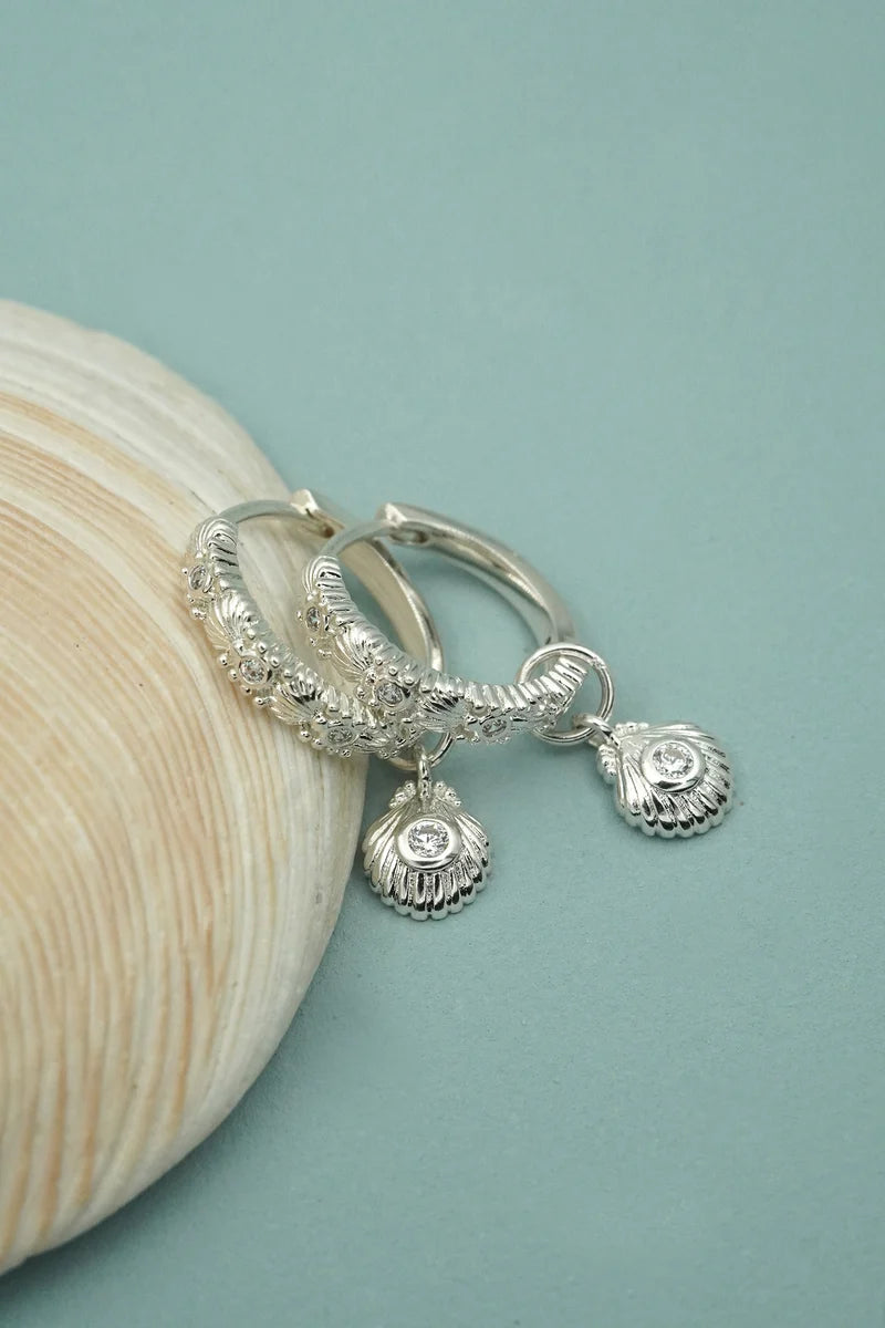 Shell Huggie Earrings - Silver