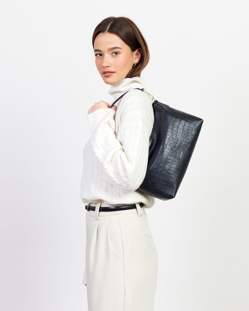 Claudia Shoulder Bag | Black Croc