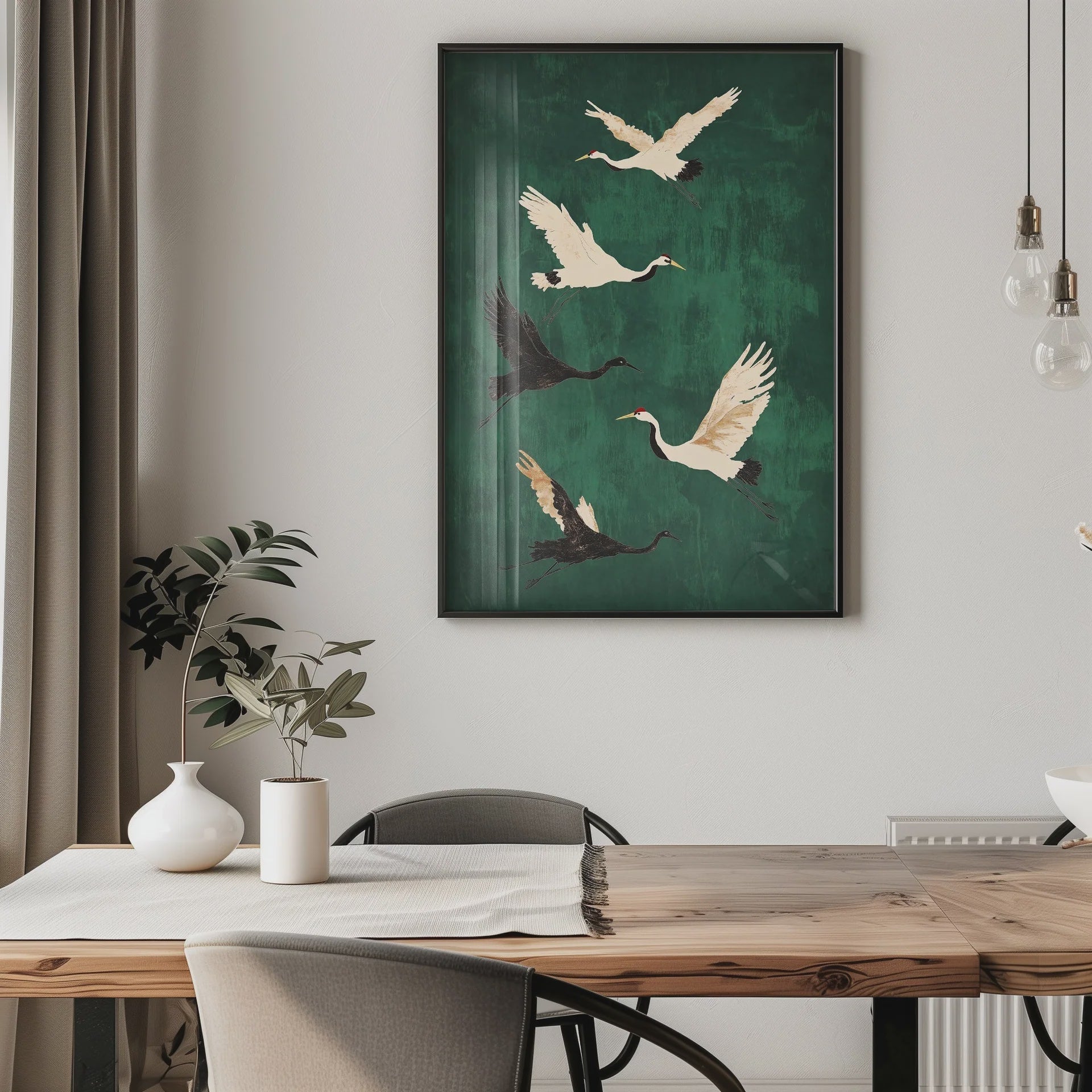Five Crane Emerald Flying | A2 | Black Box Frame